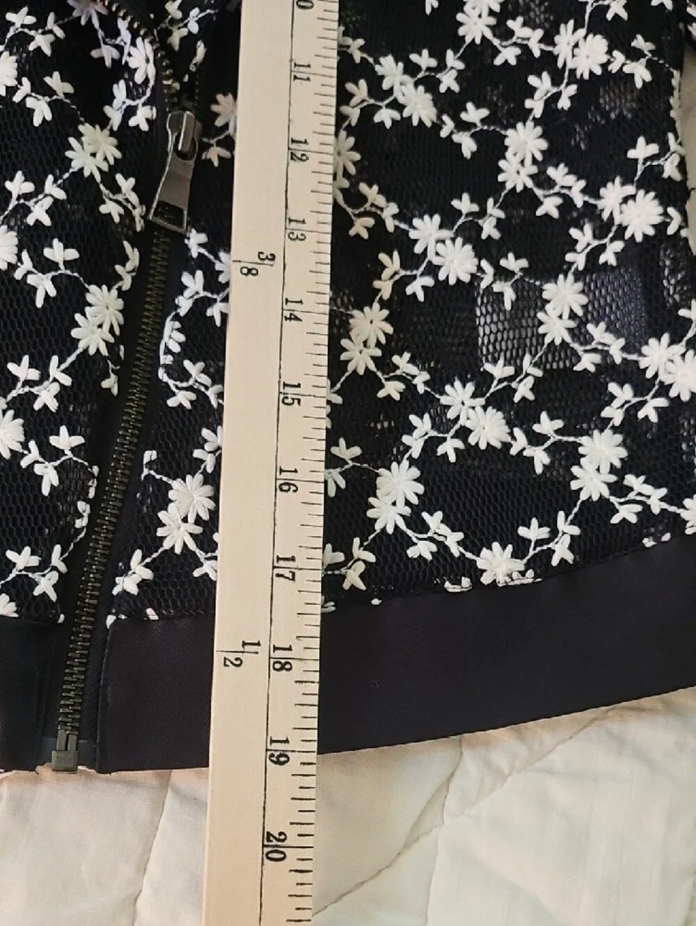 SB by Sachin & Babi Black  Mesh Moto Jacket w/ White Floral Embroidery- Size XS - Picture 3 of 12